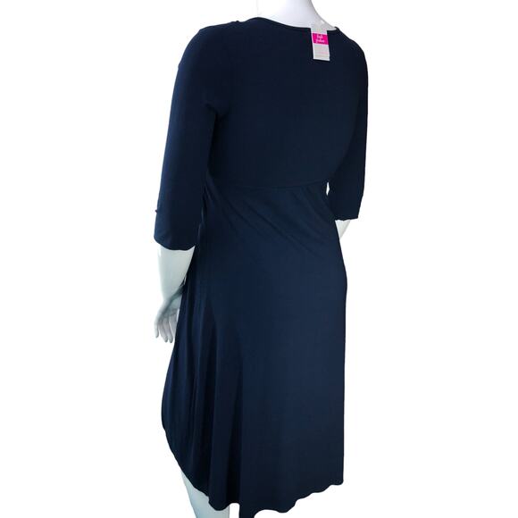 Fresh Produce Womens Size M Dress Navy Blue Wrap Stretch VNeck Knee Length NEW - Picture 6 of 15
